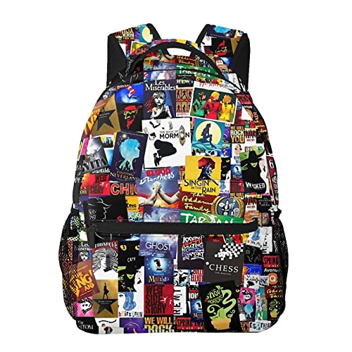 Broadway Musical Collage Backpack Large Capacity School Book Bag Laptop Backpacks Lightweight Travel Bookbag Kids Daypack