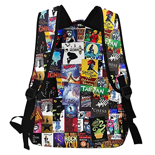 Broadway Musical Collage Backpack Large Capacity School Book Bag Laptop Backpacks Lightweight Travel Bookbag Kids Daypack