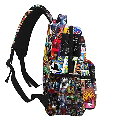 Broadway Musical Collage Backpack Large Capacity School Book Bag Laptop Backpacks Lightweight Travel Bookbag Kids Daypack