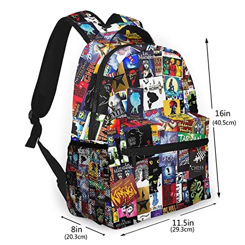 Broadway Musical Collage Backpack Large Capacity School Book Bag Laptop Backpacks Lightweight Travel Bookbag Kids Daypack