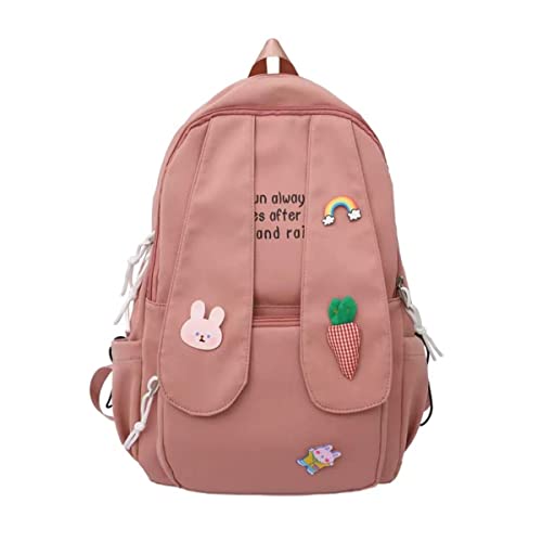 Kawaii Bunny Backpack Cute Bunny Ears Backpack for School Girl Teens Waterproof Carrot Satchel Travel Bag Bookbag School Bag (Pink, Large)