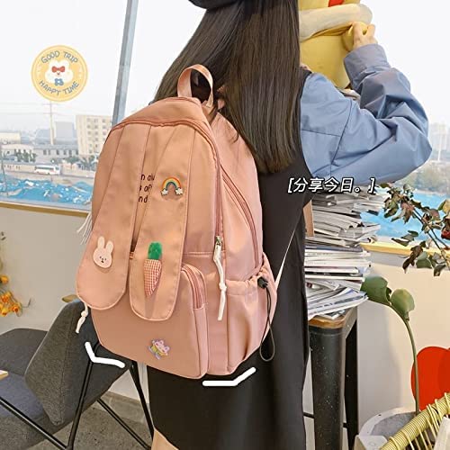 Kawaii Bunny Backpack Cute Bunny Ears Backpack for School Girl Teens Waterproof Carrot Satchel Travel Bag Bookbag School Bag (Pink, Large)