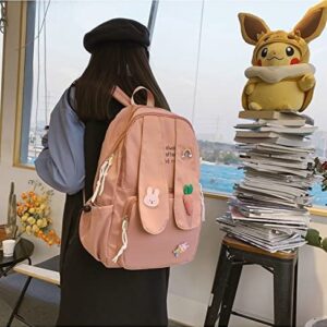 Kawaii Bunny Backpack Cute Bunny Ears Backpack for School Girl Teens Waterproof Carrot Satchel Travel Bag Bookbag School Bag (Pink, Large)