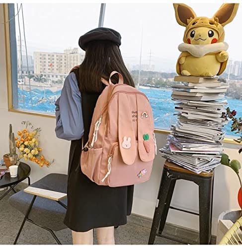 Kawaii Bunny Backpack Cute Bunny Ears Backpack for School Girl Teens Waterproof Carrot Satchel Travel Bag Bookbag School Bag (Pink, Large)