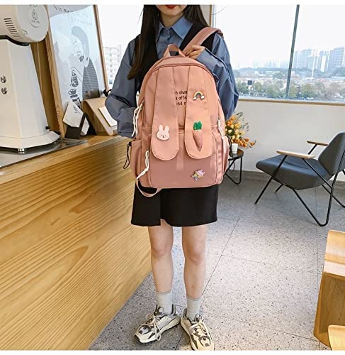 Kawaii Bunny Backpack Cute Bunny Ears Backpack for School Girl Teens Waterproof Carrot Satchel Travel Bag Bookbag School Bag (Pink, Large)