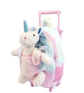 funday long hair unicorn kids backpack with removable wheel backpack for girls and boys