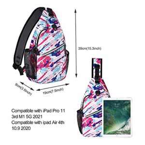 MOSISO Sling Backpack,Travel Hiking Daypack Pattern Rope Crossbody Shoulder Bag, Red Abstract Graffiti