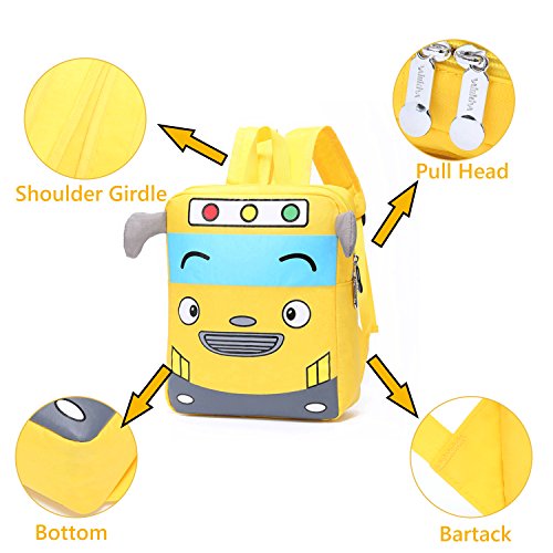 willikiva Little Cute Bus Mini Toddler Travel School Backpack for Kids Boys Girls to Preschool Waterproof Children with Safety Harness Leash Chest Strap Bag(Yellow)