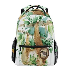 tropical animal sloth watercolor backpack travel school shoulder bag for kids boys girls women men 11.5x8x16 in