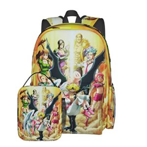 hmiqvnu anime seven deadly sins backpack 2 pcs set with lunch box bag laptop school bookbag leisure travel daypack