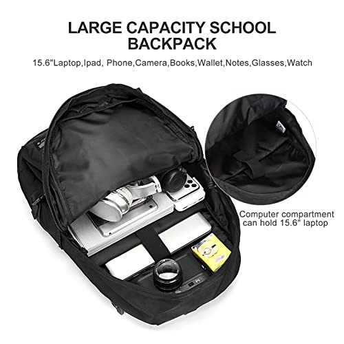 Black Backpack for School, High School Backpack Bookbag for Teen Boys Girls, Lightweight Casual Daypack Backpack for Men Women