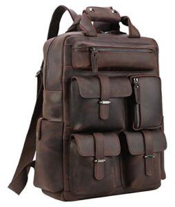 polare cowhide leather 17.3” laptop backpack daypack travel bag school bag satchel
