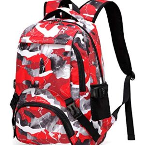 BLUEFAIRY Kids Backpacks for Boys Girls Camo Elementary School Bags Bookbags Lightweight Durable (Red Camo)