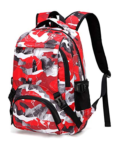 BLUEFAIRY Kids Backpacks for Boys Girls Camo Elementary School Bags Bookbags Lightweight Durable (Red Camo)