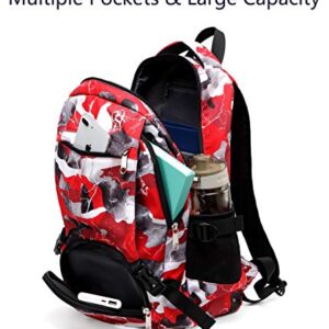 BLUEFAIRY Kids Backpacks for Boys Girls Camo Elementary School Bags Bookbags Lightweight Durable (Red Camo)