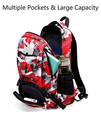 BLUEFAIRY Kids Backpacks for Boys Girls Camo Elementary School Bags Bookbags Lightweight Durable (Red Camo)