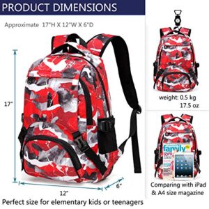 BLUEFAIRY Kids Backpacks for Boys Girls Camo Elementary School Bags Bookbags Lightweight Durable (Red Camo)