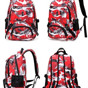 BLUEFAIRY Kids Backpacks for Boys Girls Camo Elementary School Bags Bookbags Lightweight Durable (Red Camo)