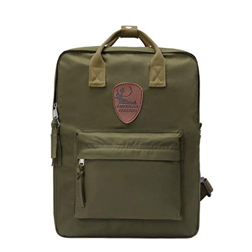 American Caribou Classic Backpack for Everyday Use Casual Style Lightweight Cloth Canvas School Bag College Travel Work Daypack Handbag Purse Durable Multifunctional Laptop - Army Green