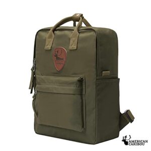 American Caribou Classic Backpack for Everyday Use Casual Style Lightweight Cloth Canvas School Bag College Travel Work Daypack Handbag Purse Durable Multifunctional Laptop - Army Green