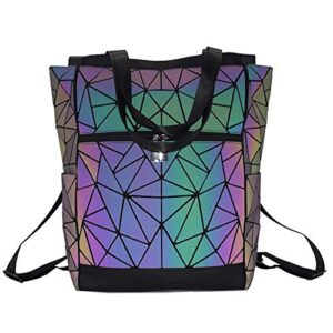 men 15-inch laptop backpacks holographic geometric multi-function backpack luminous backpack female school bag travel daypack (a)