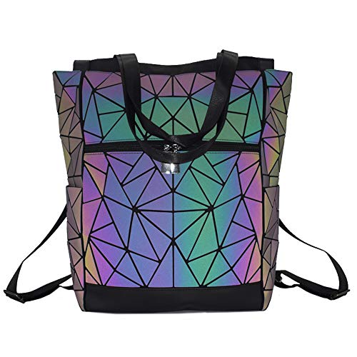 Men 15-inch Laptop Backpacks holographic Geometric Multi-function Backpack Luminous Backpack Female School Bag Travel Daypack (A)