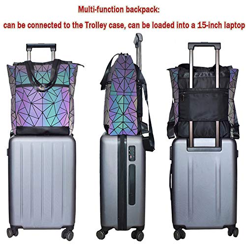 Men 15-inch Laptop Backpacks holographic Geometric Multi-function Backpack Luminous Backpack Female School Bag Travel Daypack (A)