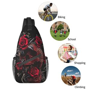 Hicyyu Rose Blood Skull Outdoor Crossbody Shoulder Bag For Unisex Young Adult Hiking Sling Backpack