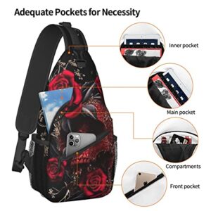 Hicyyu Rose Blood Skull Outdoor Crossbody Shoulder Bag For Unisex Young Adult Hiking Sling Backpack