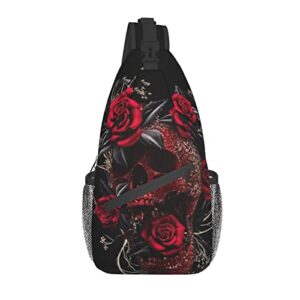 Hicyyu Rose Blood Skull Outdoor Crossbody Shoulder Bag For Unisex Young Adult Hiking Sling Backpack