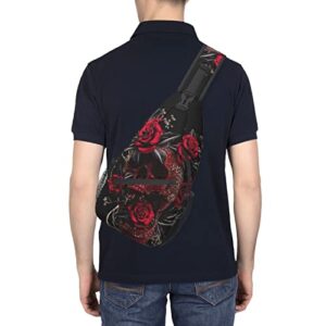 Hicyyu Rose Blood Skull Outdoor Crossbody Shoulder Bag For Unisex Young Adult Hiking Sling Backpack