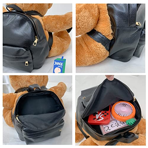 AONUOWE Kawaii Backpack with 3D Plush Bear Teens Girls Schoolbag Teenager College Student Aesthetic Bookbag Furry Daypack (Small)