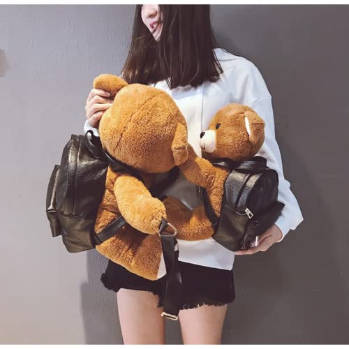 AONUOWE Kawaii Backpack with 3D Plush Bear Teens Girls Schoolbag Teenager College Student Aesthetic Bookbag Furry Daypack (Small)