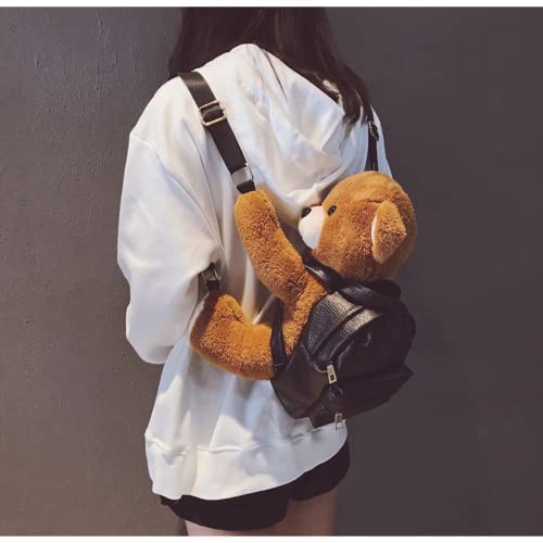 AONUOWE Kawaii Backpack with 3D Plush Bear Teens Girls Schoolbag Teenager College Student Aesthetic Bookbag Furry Daypack (Small)