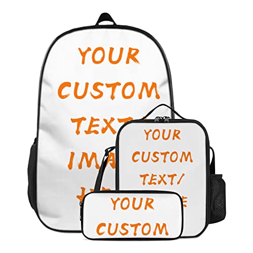 JQKPOKE Custom Backpack for Boys Girls Add Your Name School Bag Teens Rucksack Set Lunch Bag Pencil Case Elementary Bookbag Cute Animal 3-Pcs