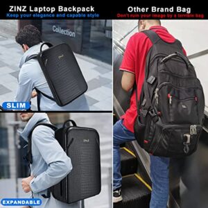 ZINZ Slim Laptop Backpack 15.6 Inch with Variable Capacity and USB Port, Anti-Theft Business Backpack Water-Resistant Travel Backpack Daypack Bookbag, One-pices Shell Never Deformation - Black