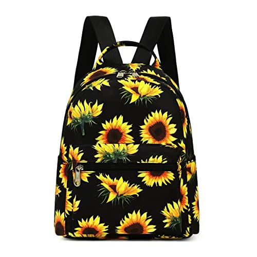 Layfoo Sunflower Small Backpack Purse , Black Floral Girls Teens Minil Backpack Purse for Women, Cute Backpack Purse Kawaii School Travel Shoulder Purse Bag Sunflower Yellow 10 Inch