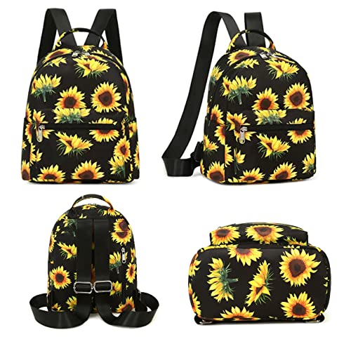 Layfoo Sunflower Small Backpack Purse , Black Floral Girls Teens Minil Backpack Purse for Women, Cute Backpack Purse Kawaii School Travel Shoulder Purse Bag Sunflower Yellow 10 Inch