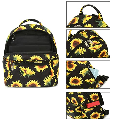 Layfoo Sunflower Small Backpack Purse , Black Floral Girls Teens Minil Backpack Purse for Women, Cute Backpack Purse Kawaii School Travel Shoulder Purse Bag Sunflower Yellow 10 Inch