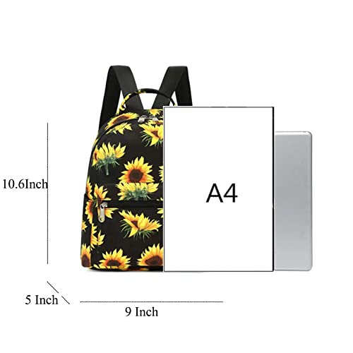 Layfoo Sunflower Small Backpack Purse , Black Floral Girls Teens Minil Backpack Purse for Women, Cute Backpack Purse Kawaii School Travel Shoulder Purse Bag Sunflower Yellow 10 Inch