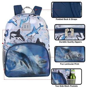 Picture Changing Lenticular Dinosaur Backpack for Boys – Elementary and Middle School Hologram Backpack (Sharks)