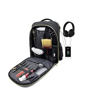 NNIAN Bag Backpack Case for Barbers Clippers and Supplies, Travel Bags for Hairdressing, Backpack Organizer for Hairstyle with USB and Headphone Port (Black)