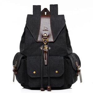 fashion men’s and women’s backpack casual canvas drawstring school bag school bag backpack rucksack unisex, black
