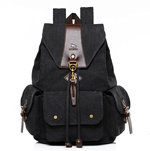 Fashion Men's and Women's Backpack Casual Canvas Drawstring School Bag School Bag Backpack Rucksack Unisex, Black