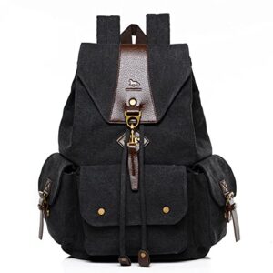 Fashion Men's and Women's Backpack Casual Canvas Drawstring School Bag School Bag Backpack Rucksack Unisex, Black