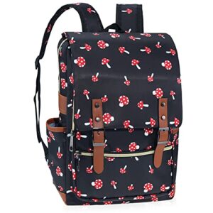 mushroom school backpack for girls women, 15.6 inch laptop backpacks bookbags for college travel