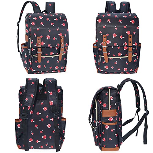 Mushroom School Backpack for Girls Women, 15.6 inch Laptop Backpacks Bookbags for College Travel