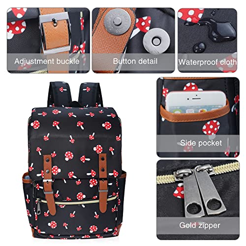 Mushroom School Backpack for Girls Women, 15.6 inch Laptop Backpacks Bookbags for College Travel