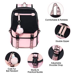 Bevalsa Backpack with Lunch Bag Bookbag Set for Girls Kids Middle High School College Student 21L Casual Daypack Children Schoolbag Bookbag with USB Charging Port (Pink)