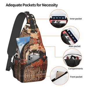 Raccoon In The Fall Tree Hole Man Woman Sling Backpack Multipurpose Chest Bag Travel Daypack Anti-Theft Cross Body Bag